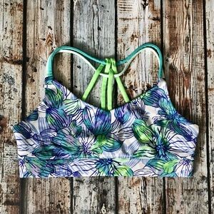 Old Navy Green & Blue Floral Athletic Sports Bra ~ L (10-12)